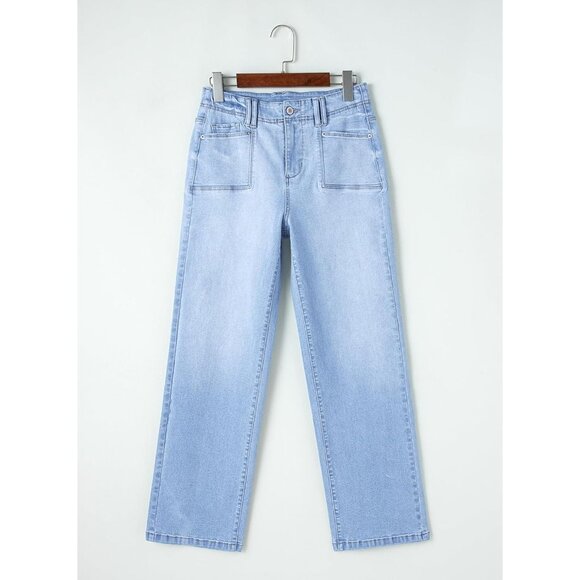 Women's High Waist Wide Leg Stretchy Denim Jeans with Pockets for Casual Wear - Picture 5 of 6